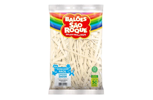 BALÃO CANUDO 260SR TRANSPARENTE 50 UNDS SÃO ROQUE
