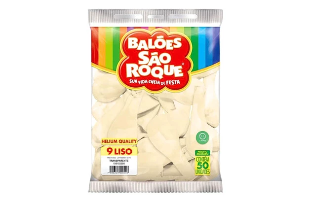 BALÃO LISO 9 POLEGADAS TRANSPARENTE HELIUM QUALITY 50 UNDS SÃO ROQUE