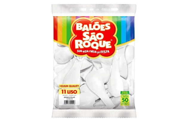 BALÃO LISO 11 POLEGADAS REDONDO BRANCO POLAR HELIUM QUALITY 50 UNDS SÃO ROQUE