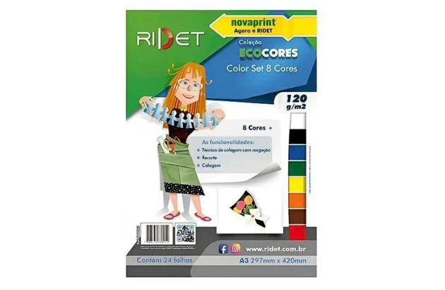 BLOCO PAPEL CRIATIVO 8 CORES COLOR SET  A3 120G/M² 24 FOLHAS - 297X420MM