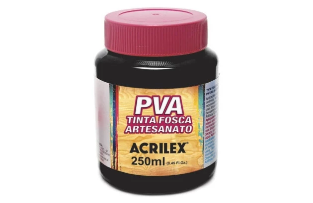 TINTA PVA FOSCA PARA ARTESANATO 250ML PRETO 520 ACRILEX REF 3225
