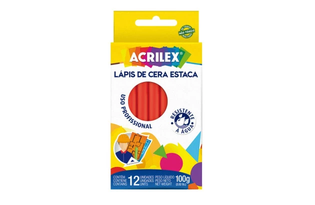 LÁPIS DE CERA ESTACA VERMELHO 100G 12 UNIDADES USO PROFISSIONAL ACRILEX 9110