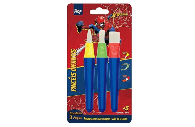 PINCEL DE PINTURA INFANTIL HOMEM ARANHA 3UND ERGONÔMICO |PONTA FINA, ARREDONDADA E RETA - INCLUSÃO