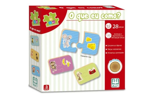 JOGO EDUCATIVO O QUE EU COMO? 28 PEÇAS EM MADEIRA - COLEÇÃO BE A BÁ