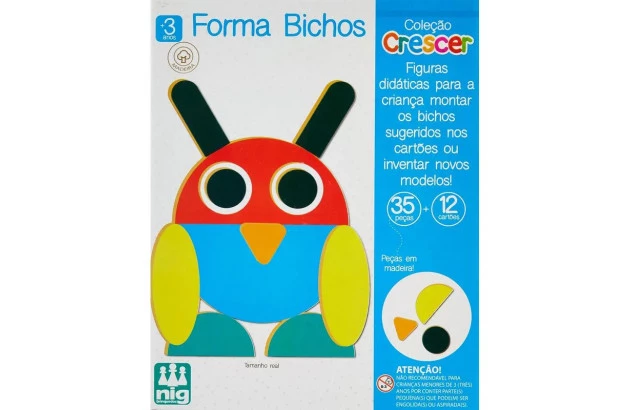 BRINQUEDO EDUCATIVO FORMA BICHOS PEÇAS EM MADEIRA | COLEÇÃO CRESCER - NIG