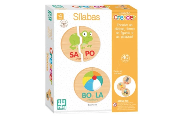 BRINQUEDO EDUCATIVO SÍLABAS- 40 PEÇAS EM MADEIRA |INCLUSIVO