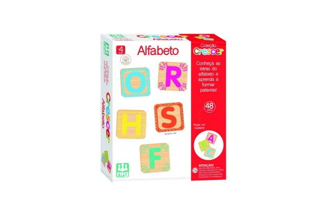 BRINQUEDO EDUCATIVO ALFABETO 48 PEÇAS EM MADEIRA | LINHA INCLUSIVA - MONTESSORI