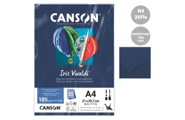 BLOCO COLORIDO NA MASSA DE DESENHO LISO A4 185G/M² AZUL MARINHO  25 FOLHAS | CANSON IRIS VIVALDI