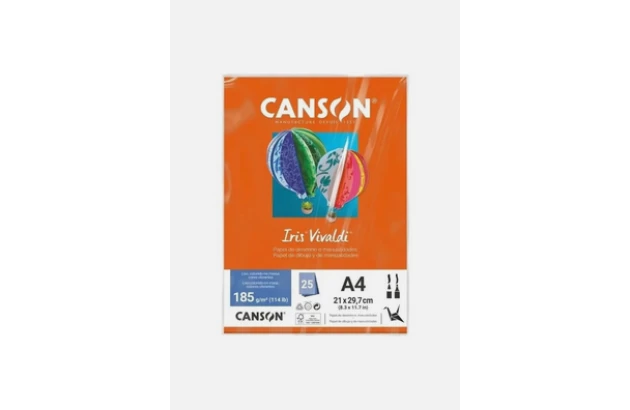BLOCO COLORIDO NA MASSA DE DESENHO LISO A4 185G/M² LARANJA 25 FOLHAS | CANSON IRIS VIVALDI