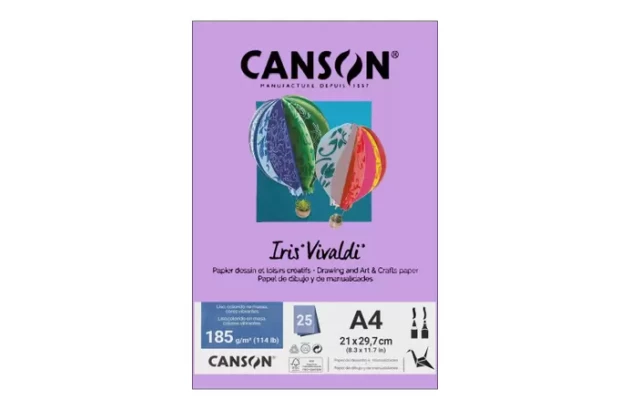 BLOCO COLORIDO NA MASSA DE DESENHO LISO A4 185G/M² LILÁS 25 FOLHAS | CANSON IRIS VIVALDI