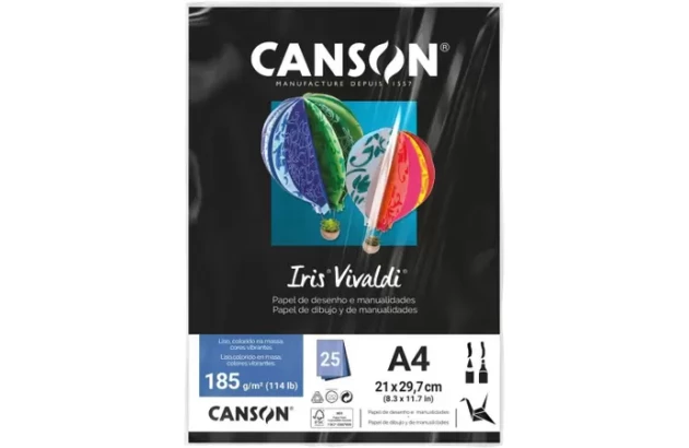 BLOCO COLORIDO NA MASSA DE DESENHO LISO A4 185G/M² PRETO 25 FOLHAS | CANSON IRIS VIVALDI