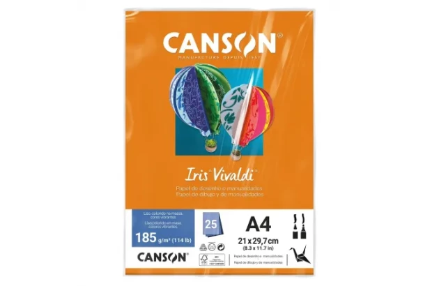 BLOCO COLORIDO NA MASSA DE DESENHO LISO A4 185G/M² CENOURA 25 FOLHAS | CANSON IRIS VIVALDI
