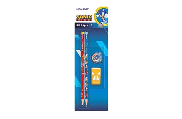 KIT ESCOLAR LÁPIS HB SONIC 2 LAPIS, APONTADOR COM DEPÓSITO, BORRACHA LEO&LEO