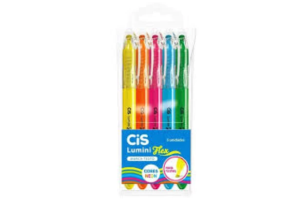 ESTOJO MARCA TEXTO 5 CORES NEON CIS LUMINI FLEX