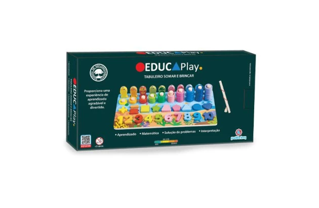 JOGO TABULEIRO EDUCATIVO SOMAR E BRINCAR EM MADEIRA +3ANOS - EDUCA PLAY | LINHA INCLUSIVA