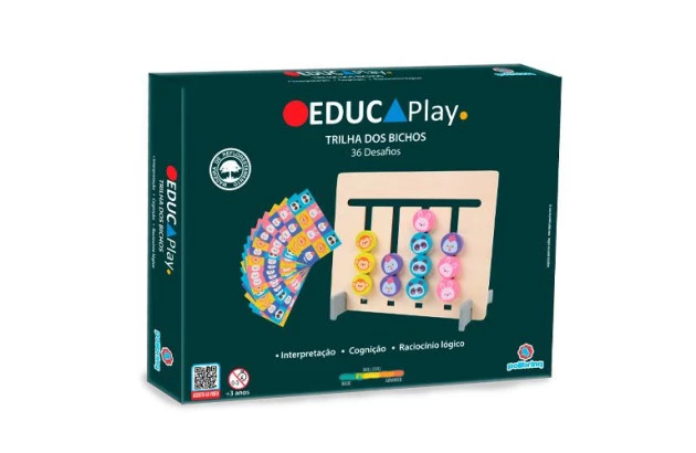 BRINQUEDO EDUCATIVO TRILHA DOS BICHOS EM MADEIRA + 3ANOS - EDUCA PLAY | LINHA INCLUSIVA