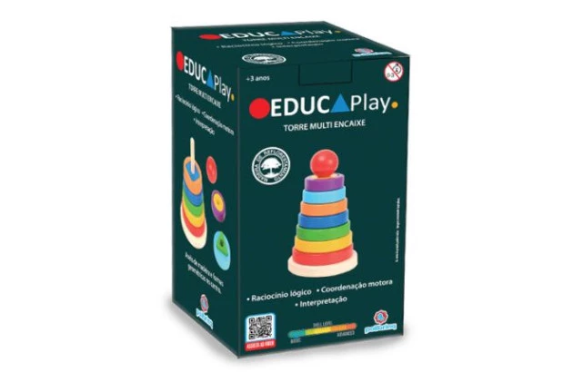 BRINQUEDO EDUCATIVO TORRE MULTI ENCAIXE  EM MADEIRA +3ANOS - EDUCA PLAY | LINHA INCLUSIVA
