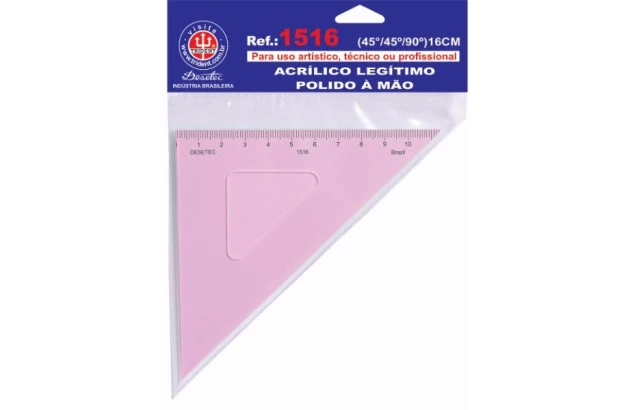 ESQUADRO ACRÍLICO 45° 45° 90° 16CM COM ESCALA MODELO 1516 - TRIDENT