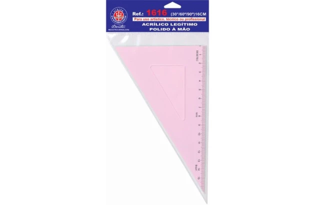 ESQUADRO ACRÍLICO 30° 60° 90° 16CM COM ESCALA MODELO 1616 - TRIDENT