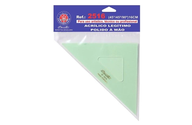 ESQUADRO ACRÍLICO 45° 45° 90° 16CM SEM ESCALA MODELO 2516 - TRIDENT