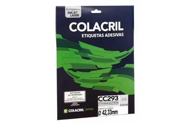 ETIQUETA ADESIVA CARTA 24 42,33MM 25F BRANCA REDONDA IMPRESSORA INJET OU LASER | COLACRIL CC293