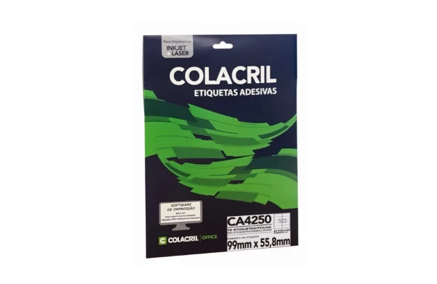 ETIQUETA ADESIVA A4 10 99,0X55,8MM 25 FOLHAS BRANCA - IMPRESSORA INJET OU LASER  | COLACRIL CA4250