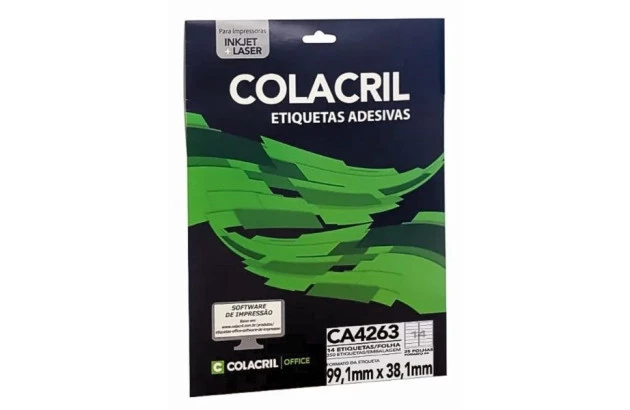 ETIQUETA ADESIVA A4 14 99,1X38,1MM 25 FOLHAS BRANCA - IMPRESSORA INJET OU LASER  | COLACRIL CA4263