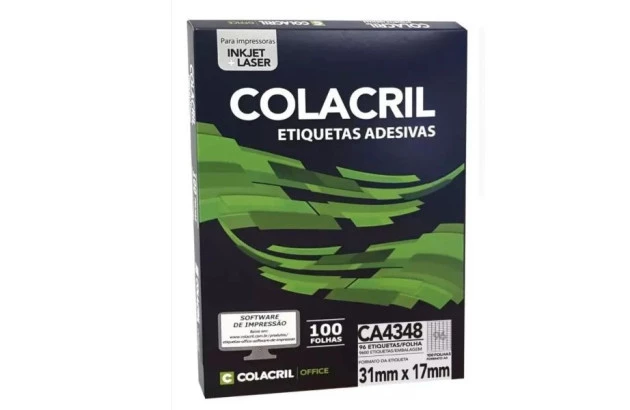 ETIQUETA ADESIVA A4 96 31X17 MM 100 FOLHAS BRANCA - IMPRESSORA INJET OU LASER  | COLACRIL CA4348