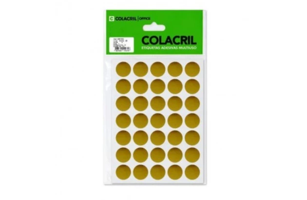 ETIQUETA ADESIVA MULTIUSO REDONDA N° 13MM OURO - 6 FOLHAS 420 ETIQUETAS | COLACRIL 6021OU