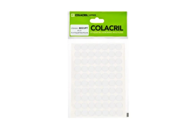 ETIQUETA ADESIVA MULTIUSO REDONDA N° 13MM PRATA - 6 FOLHAS 420 ETIQUETAS | COLACRIL 6021PT