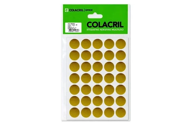 ETIQUETA ADESIVA MULTIUSO REDONDA N° 19 MM OURO - 6 FOLHAS 210 ETIQUETAS | COLACRIL 6001OU