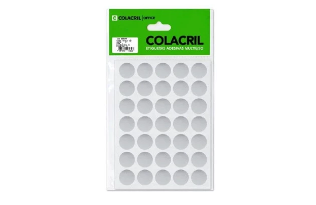 ETIQUETA ADESIVA MULTIUSO REDONDA N° 19 MM PRATA - 6 FOLHAS 210 ETIQUETAS | COLACRIL 6001PT