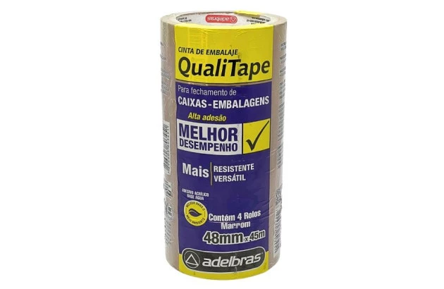 FITA ADESIVA MARROM 48MM X 45M - PARA EMBALAGEM QUALITAPE 520 – ACRÍLICO BASE ÁGUA | ADELBRAS