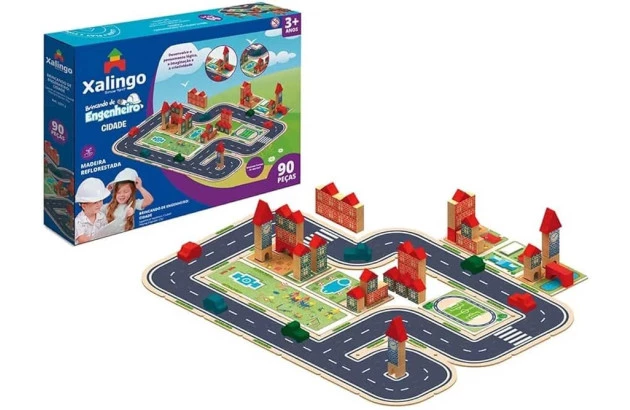 BRINQUEDO EDUCATIVO BRINCANDO DE ENGENHEIRO CIDADES 90 PCS XALINGO
