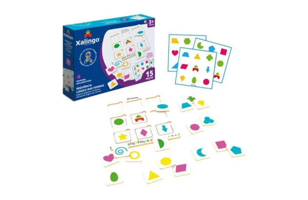 BRINQUEDO EDUCATIVO SEQUENCIA LÓGICA DAS FORMAS 15 PÇS XALINGO