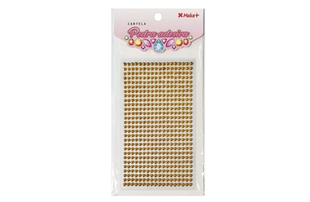CARTELA DE ADESIVO 3D MEIA PEROLA OURO METAL 4MM | MAKE+ REF 5323