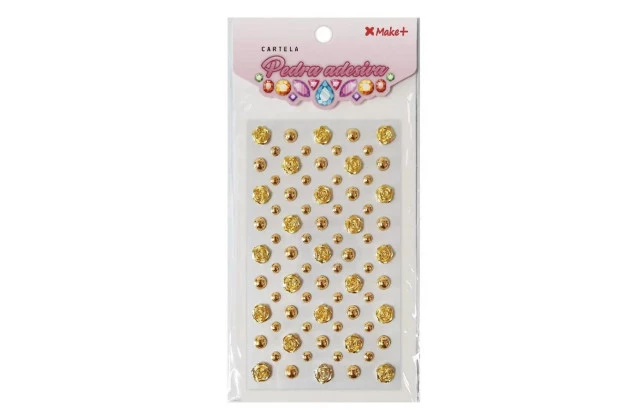 CARTELA DE ADESIVO 3D ROSAS OURO METAL 10MM | MAKE+ REF 5377