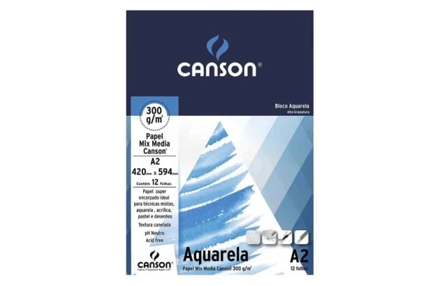 BLOCO DE PAPEL AQUARELA A2 300G/M² 12 FOLHAS – CANSON