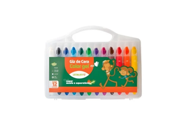 GIZ DE CERA 12 CORES COLOR GEL AQUARELAVEL LEONORA