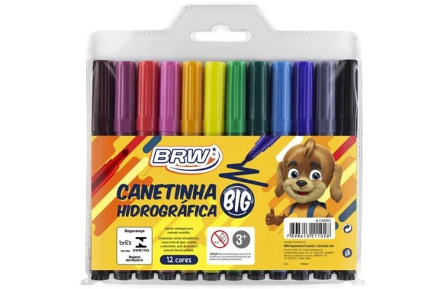 HIDROCOR 12 CORES BIG GROSSO PONTA REDONDA MÉDIA 2MM LAVÁVEL | BRW CA8002