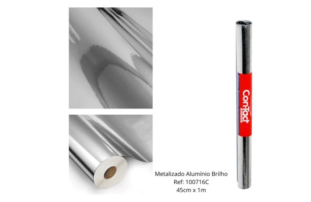 PLÁSTICO ADESIVO ESPELHADO - METAL ALUMÍNIO BRILHO - 1 METRO CONTACT - 100716C