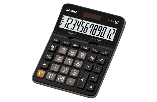 CALCULADORA DE MESA CASIO 12 DÍGITOS DX-12B PRETA - VISOR EXTRA GRANDE SOLAR E PILHA