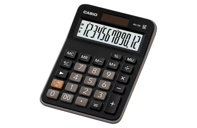 CALCULADORA DE MESA CASIO 12 DÍGITOS MX-12B PRETA - VISOR EXTRA GRANDE SOLAR E PILHA