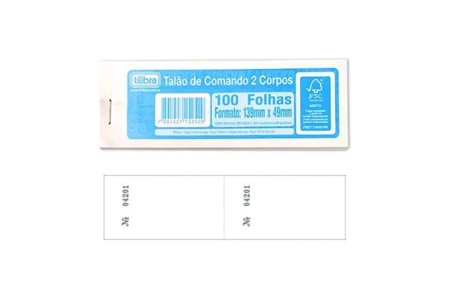 BLOCO TALÃO DE COMANDO 2 CORPOS 100 FOLHAS 139X49MM | TILIBRA