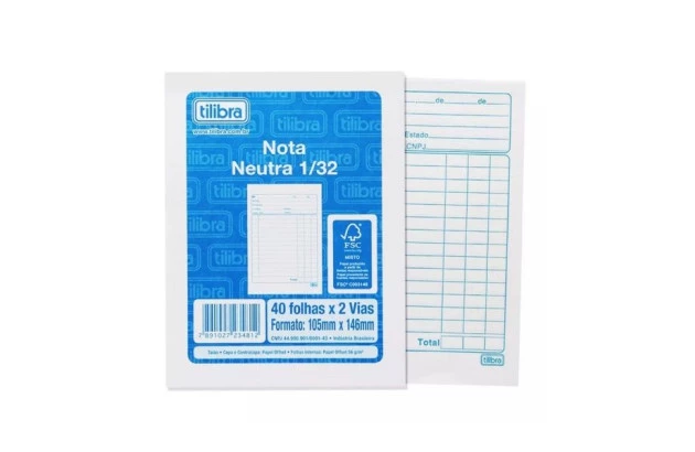 BLOCO DE NOTA NEUTRA 1/32 PEQUENO 40 FOLHAS 2 VIAS 105X146MM | TILIBRA
