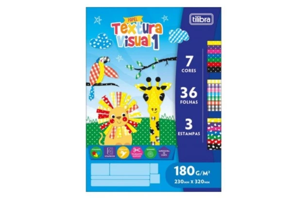 BLOCO DE PAPEL TEXTURA VISUAL 1 COM 7 CORES 3 ESTAMPAS 36 FOLHAS 230MMX320MM TILIBRA