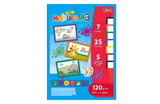 BLOCO MOLDURA A3 7 CORES 120G/M² 35 FOLHAS TILIBRA