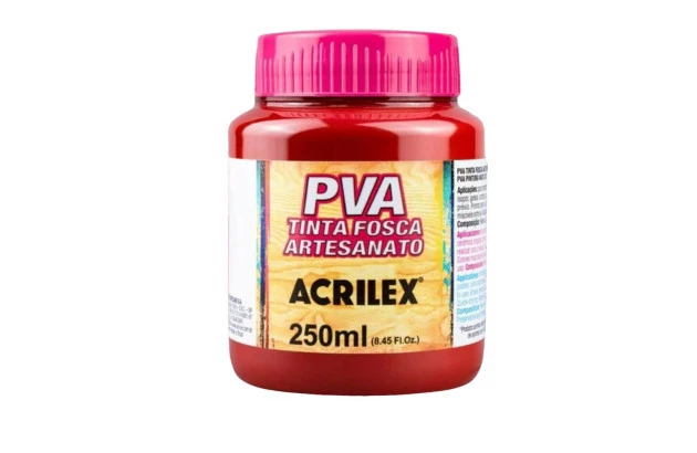 TINTA PVA FOSCA PARA ARTESANATO 250ML VERMELHO ESCARLATE 508 – UNIDADE | ACRILEX 3225