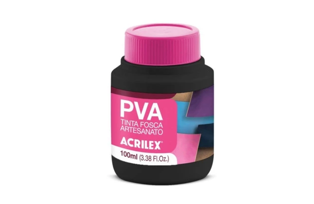 TINTA PVA FOSCA PARA ARTESANATO 100ML PRETO 520 - UNIDADE | ACRILEX 3210