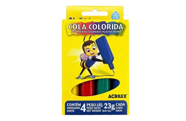 COLA COLORIDA 4 CORES 23G CADA TUBINHO ACRILEX 2604